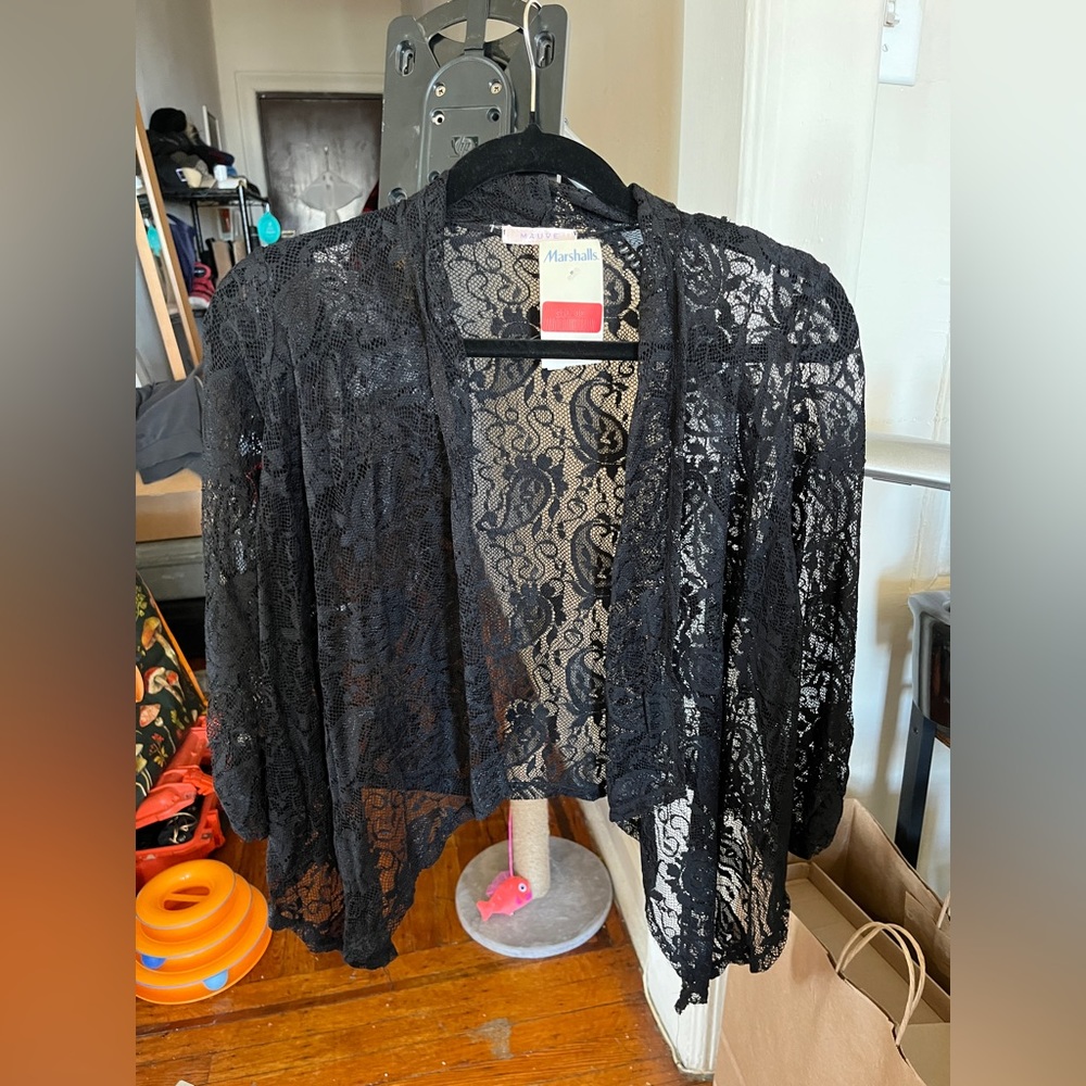 Mauve Black Sheer Lace Kimono Cardigan